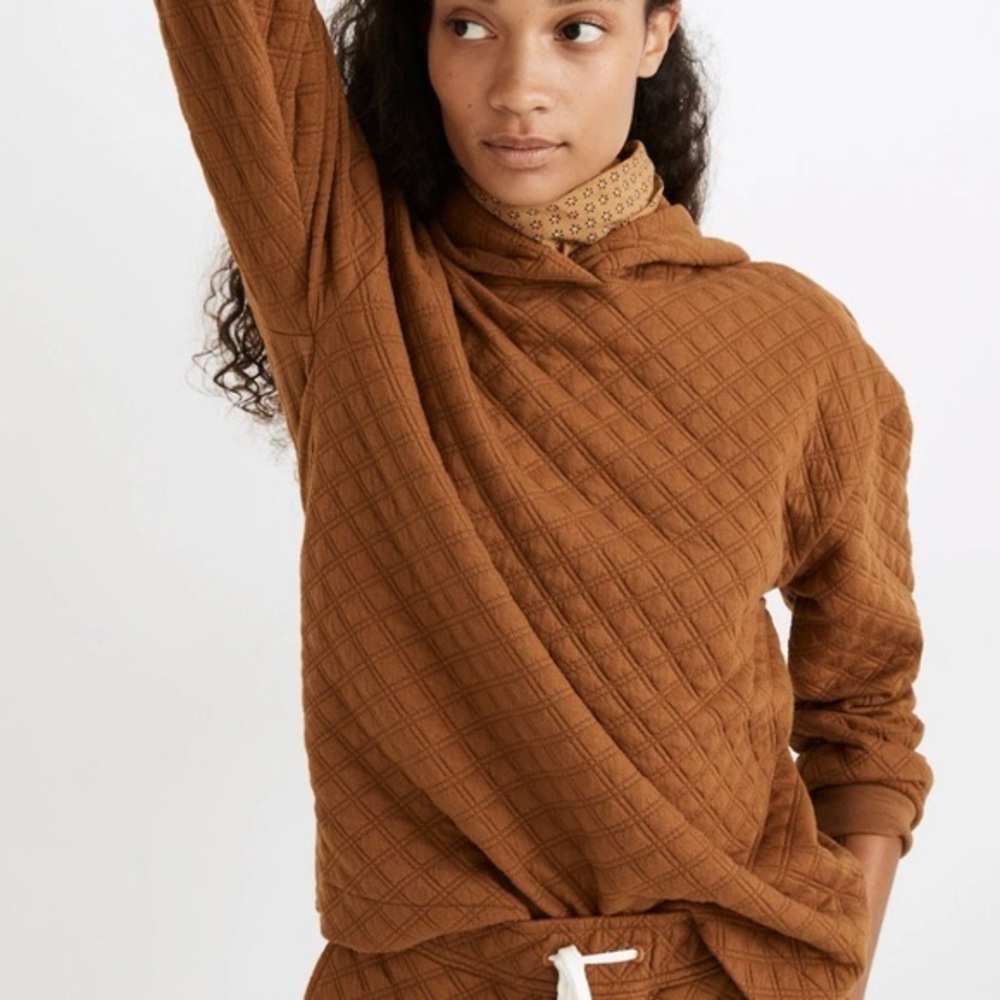 Madewell Copper Brown Quilted Hooded Women’s Sweatshirt Hoodie - Size Medium - Picture 7 of 7